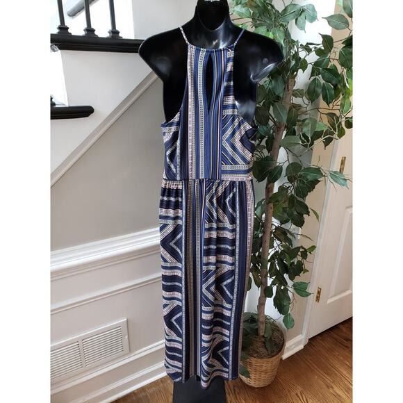 BCBGMAXAZRIA Long Maxi Dress Womens Small Multi Geo Print Pleated Drape Pocket - Picture 4 of 12
